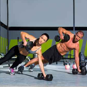 Gym man and woman push-up strength pushup